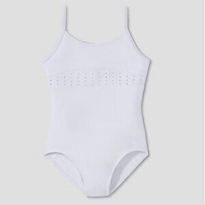 Freestyle by Danskin Girls Studded Cami Leotard S 6/6x White Sleeveless